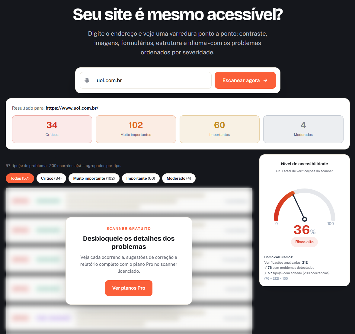 Recursos de acessibilidade do widget