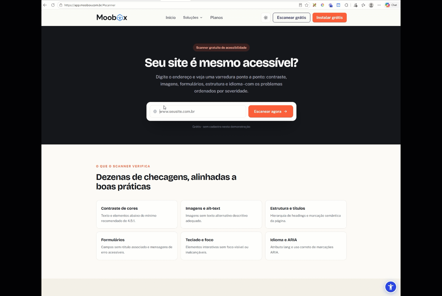 Scanner de acessibilidade MLab em varredura