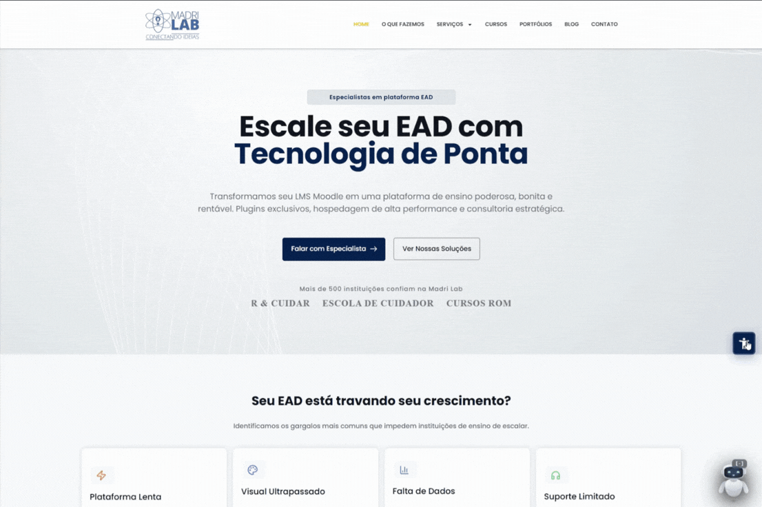Demonstração do widget de acessibilidade em uso no site